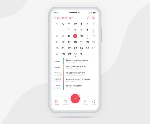 Mobile app calendar Appointment planner schedule agenda annual UI UX light mode Stock Illustration