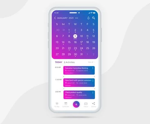 Mobile app calendar Appointment planner schedule agenda annual UI UX light mode Stock Illustration
