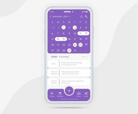 Mobile app calendar Appointment planner schedule agenda annual UI UX light mode Stock Illustration