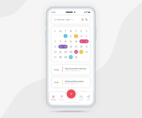 Mobile app calendar Appointment planner schedule agenda annual UI UX light mode Stock Illustration