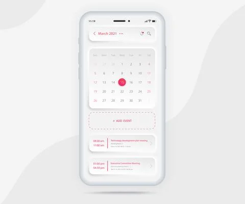 Mobile app calendar Appointment planner schedule agenda annual UI UX light mode Stock Illustration