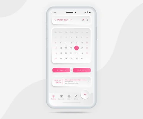 Mobile app calendar Appointment planner schedule agenda annual UI UX light mode Stock Illustration