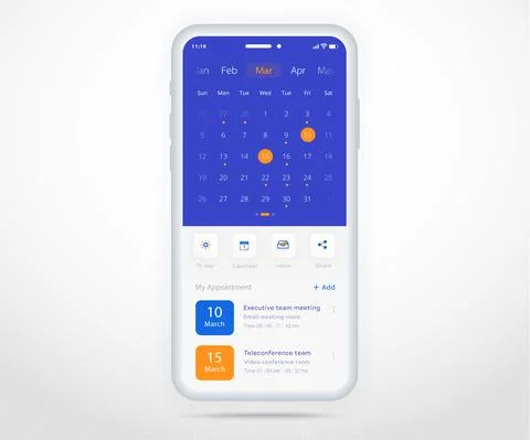 Mobile app calendar Appointment planner schedule agenda annual UI UX light mode Stock Illustration