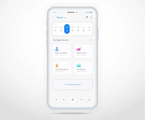 Mobile app calendar Appointment planner schedule agenda annual UI UX light mode Stock Illustration