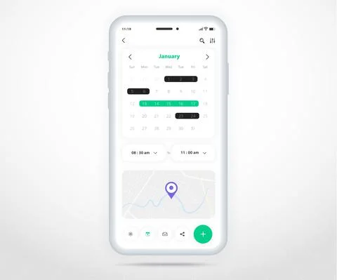 Mobile app calendar planner concept, Appointment calendar template UI UX Stock Illustration