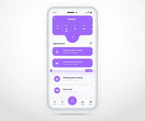 Mobile app calendar planner concept, Appointment calendar template UI UX vector Stock Illustration