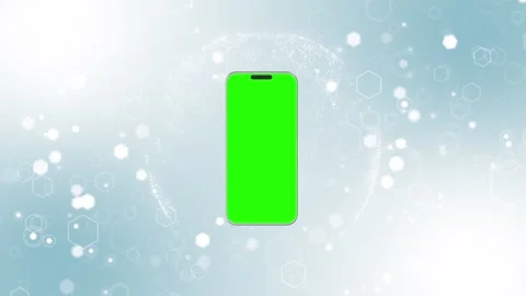 Mobile app chroma screen visual upright phone, green replace area, soft white te Stock Footage 340548289