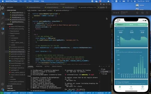 Mobile app code development with iphone simulator Stock Footage 244265206