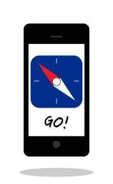 Mobile app with compass needle and word Go isolated on white Stock Illustration