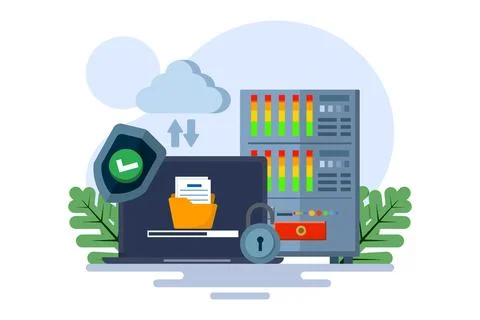 Mobile app concept of cloud storage, data backup. Stock Illustration