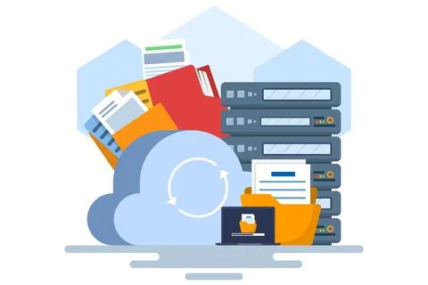 Mobile app concept of cloud storage, data backup. Stock Illustration