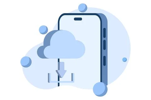 Mobile app concept of cloud storage, data backup. Stock Illustration