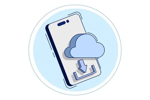 Mobile app concept of cloud storage, data backup. Stock Illustration