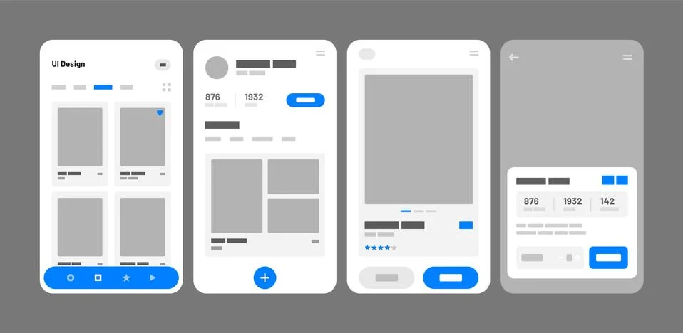 Mobile app concept. Flowchart with UI elements. Stock Illustration