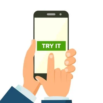 Mobile App Concept . Hand Holding Mobile. Template For Application. Flat Illustrazione stock