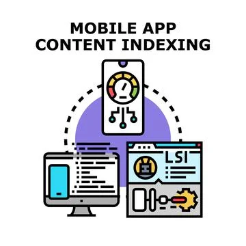 Mobile app content indexing and optimization concept イラスト素材