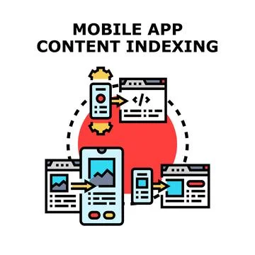 Mobile app content indexing and deep linking concept イラスト素材