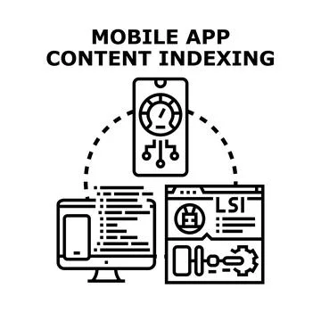 Mobile app content indexing and optimization concept Stock Illustration