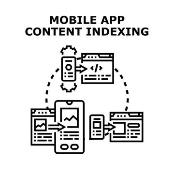 Mobile app content indexing and deep linking concept Illustration