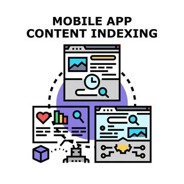 Mobile app content indexing vector concept illustration Illustrazione stock
