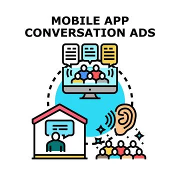 Mobile app conversation ads digital marketing concept Stock Illustration