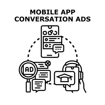 Mobile app conversation ads for digital marketing Illustration