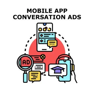 Mobile app conversation ads for digital marketing Stock Illustration