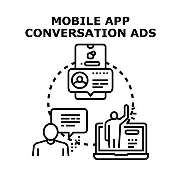 Mobile app conversation ads vector concept Stock Illustration