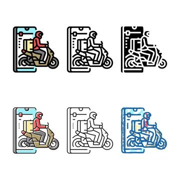 Mobile app courier color multipack icon vector 库存插图