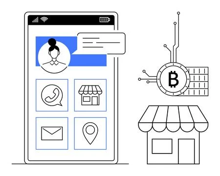 Mobile App for Cryptocurrency Integration in Small Businesses and Communicati Stock Illustration
