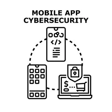 Mobile app cybersecurity protecting devices and data online 스톡 일러스트