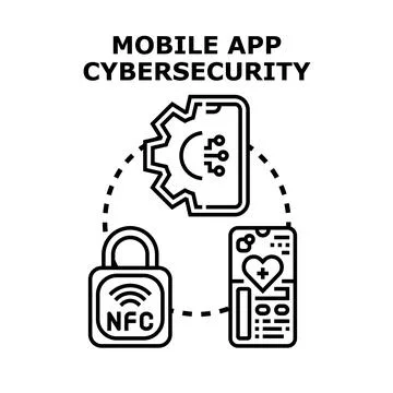 Mobile app cybersecurity securing digital device data Ilustración de archivo