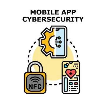 Mobile app cybersecurity securing digital device data Illustrazione stock