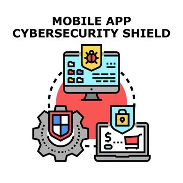 Mobile app cybersecurity shield protecting digital data Stock-Illustration