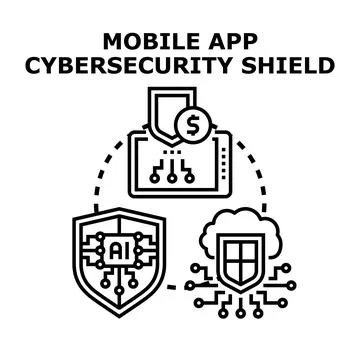 Mobile app cybersecurity shield protecting digital data Stock Illustration