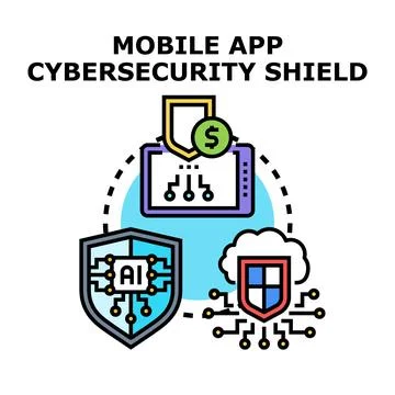 Mobile app cybersecurity shield protecting digital data Stock Illustration