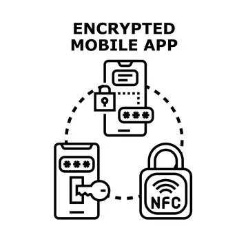 Mobile app data encryption security protection concept 库存插图