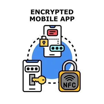 Mobile app data encryption security protection concept Stock Illustration