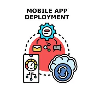 Mobile app deployment process concept vector illustration Illustrazione stock
