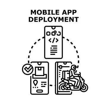 Mobile app deployment process with delivery service elements Illustrazione stock