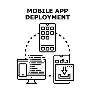 Mobile app deployment process for software development Illustrazione stock