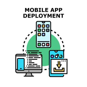Mobile app deployment process for software development Stock Illustration