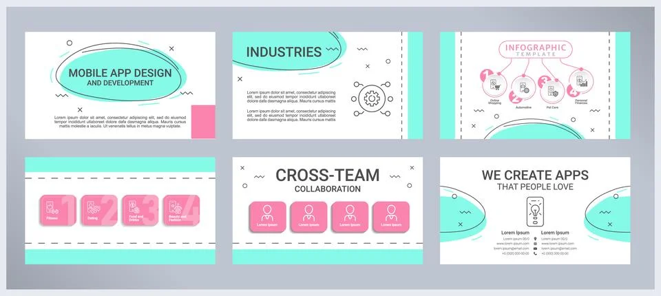 Mobile app design and development presentation templates set Illustrazione stock