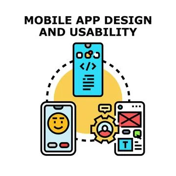 Mobile app design development and user experience 库存插图