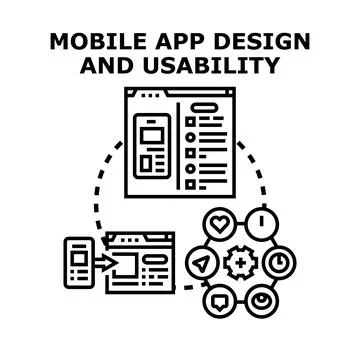Mobile app design usability development wireframe concept process Illustrazione stock