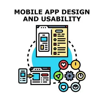 Mobile app design usability development wireframe concept process Stock Illustration