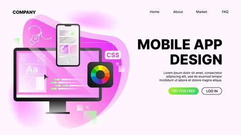 Mobile App Design. Website Page Horizontal Template Stockillustratie
