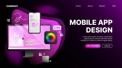 Mobile App Design. Website Page Horizontal Template Stock Illustration