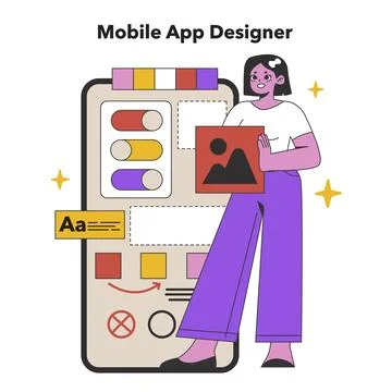 Mobile App Designer in Creative Process. Flat vector illustration Stock Illustration