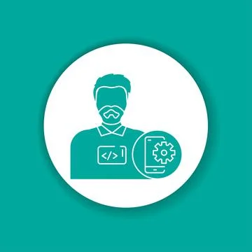 Mobile app developer color glyph icon. Pictogram for web page 스톡 일러스트